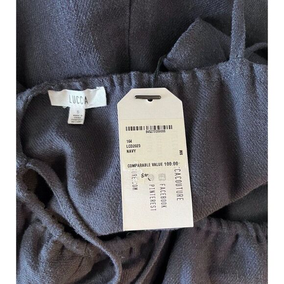Lucca Couture Womens Maxi Dress Size S Navy Blue Iris Strap Ruffles Linen Blend - Picture 6 of 9